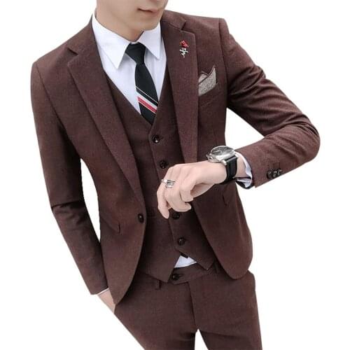 Mens 3 Piece Suit One Button Blazer Slim Fit Party Groom Wedding Dress Suit Jacket Vest & Pants Set