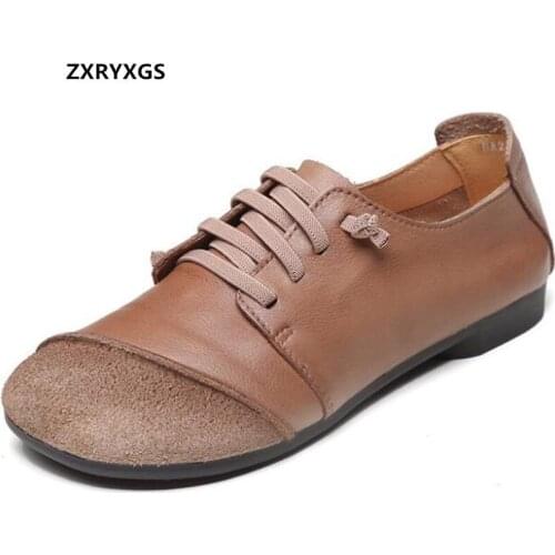 ZXRYXGS Cross Retro High Quality Full Genuine Leather Shoes Women Flats Fashion Casual Sneaker Flat Soft Sole Comfort Tide Shoes