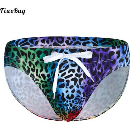 2021 Fashion Summer Men Swim Briefs Sexy Bikini Flowers Animal Print Swimwear Elastic Waistband With Drawstring