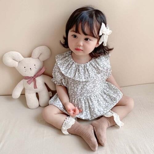 Baby Summer Clothing Cute Infant Baby Girls Floral Bodysuits Lace Collar Princess Jumpsuits Outfits Clothes