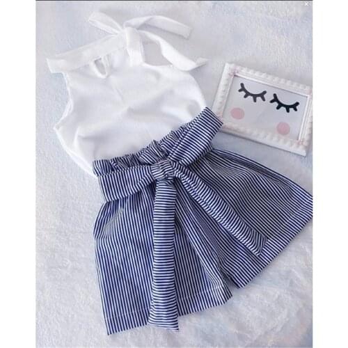 2PCS Baby Kids Girls Summer Casual Outfits Toddler Sleeveless Vest Top Shirt Stripe Short Pants Clothes Set 2-7Y