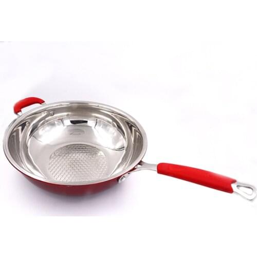Master Star High Quality Stainless Steel Wok Red Non-stick Large Wok Kitchen Cookware Induction&Fire Use Cooker