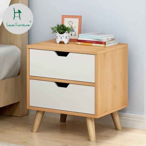 Louis Fashion Nightstands Nordic Concise Modern Solid Wood Bedroom Storage Mini Easy Simple Storage