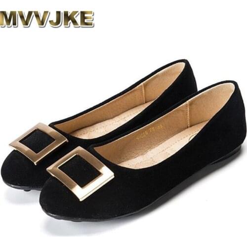 MVVJKEMetal buckle women flat shoes moccasins without lace ballerina shoes round toe moccasins shallow single large size Zapatos