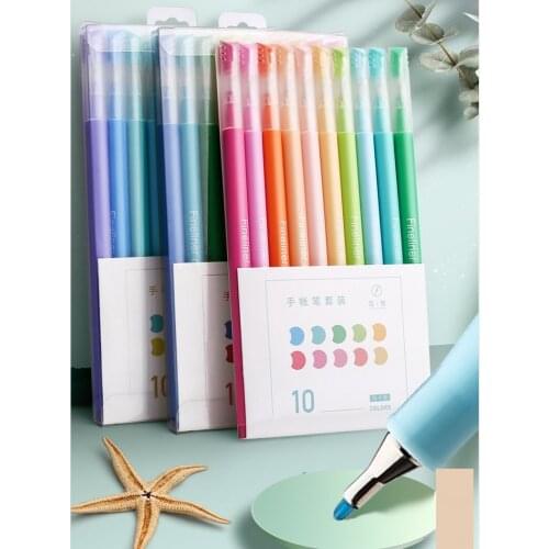 10pcs/set Morandi Color Gel Pens Set Micron Tip Quick Dry Ink Marker Liner Highlighter Drawing kawaii journal suppliesF6247