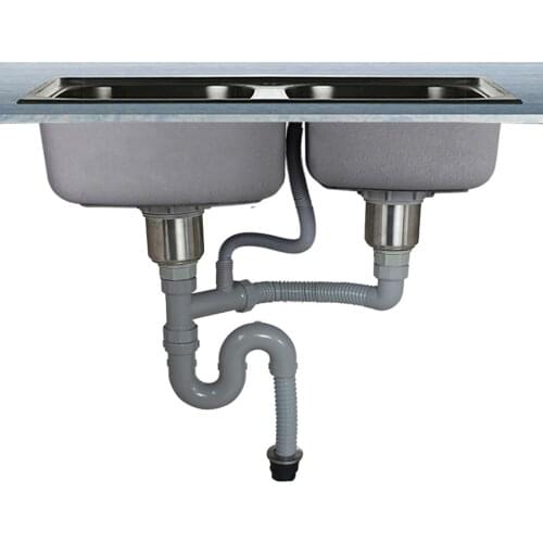 Talea Double Sink Vertical Type Waste set with overflow Sink basin Strainer Pipe kit Drain hose Plastic Flexible Flume Z8005C005