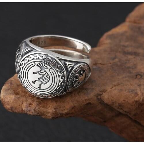 2020 New fashion real S925 pure silver ornaments Chief national wind restoring ancient ways ring fashion personality men rings