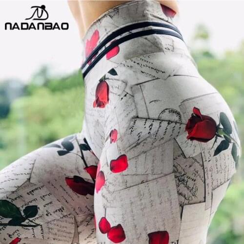 NADANBAO 2021 New Rose Print Leggings High Waist Workout Pants Women Elegant Tights Trousers Casual Streetwear Plus Size S-3XL