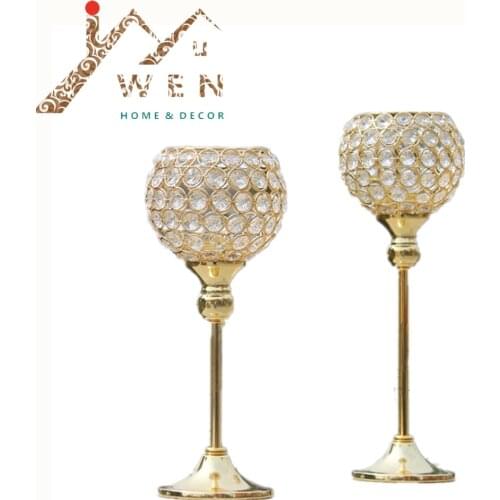 IMUWEN New metal gold plated candle holder with crystals wedding candelabra/centerpiece decoration candlestick 1 set =2 pcs