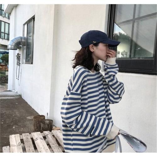 Autumn Women Hoodies Stripe Cotton Hoodie Clothes Korean Sweatshirt Couple Clothes Tops Baggy Long Sleeve Tees