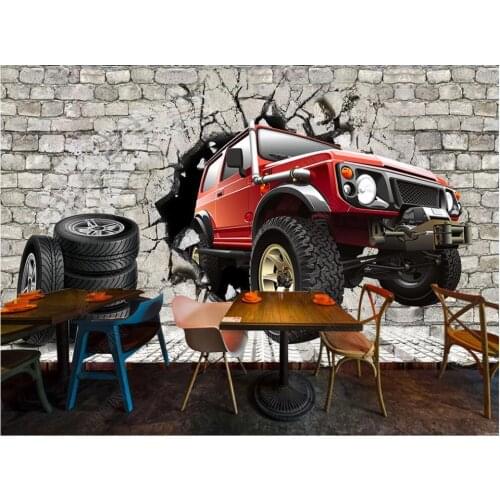 Custom photo mural 3d wallpaper Retro brick wall tire car tooling home decor living room wallpaper for walls 3 d in rolls