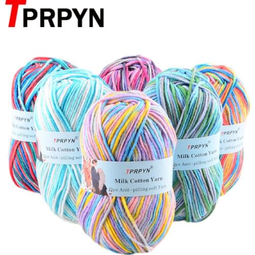 TPRPYN 1Pc=50g 100M Fancy Yarn For Knitting Milk Cotton Blended Worsted Crochet Yarn To Knit Rainbow Line Threads Knitted DIY
