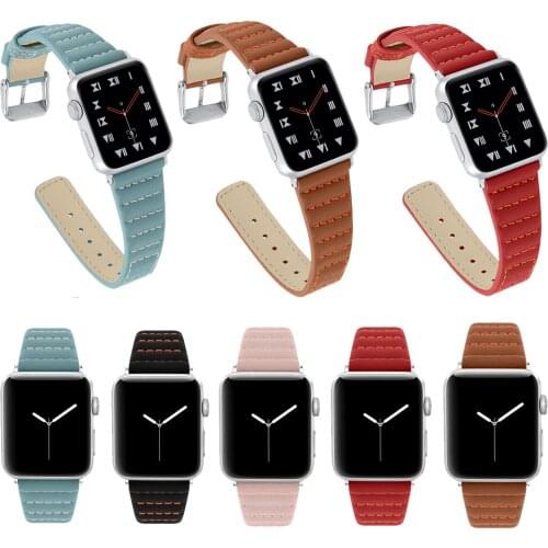 Genuine Leather Loop Strap For Apple Watch Band Series 5 4 3 2 1 Nail Line Replacement Wristband For iWatch 38/40mm 42/44mm