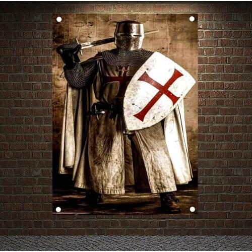 Knights Templar Armor Retro Posters Wall Art Tapestry Canvas Painting Home Decoration Vintage Crusader Banner Flag Wall Sticker