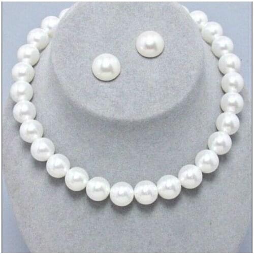 Huge17.5"11-13mm natural south sea genuine white round pearl necklace stud earring