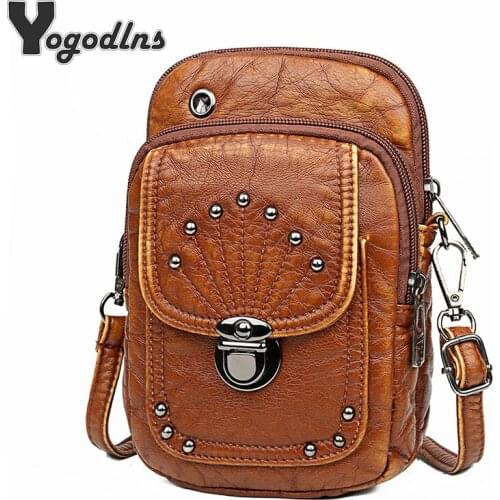 Vintage PU Leather Crossbody Bags Rivet Women Messenger Shoulder Bag Small Female Handbags and Purses Black and Brown