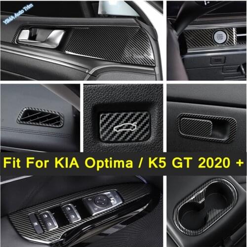 Carbon Fiber Interior For KIA Optima / K5 GT 2020 2021 Armrest Window Lift Button / Head Light Switch Cover Trim Stainless Steel