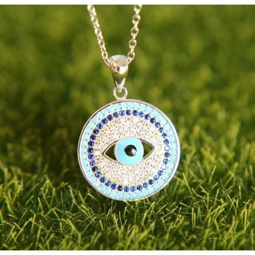 High quality 2017 summer jewellry NEW 3 color micro pave turquoises Eye WOMEN 925 Sterling silver necklace