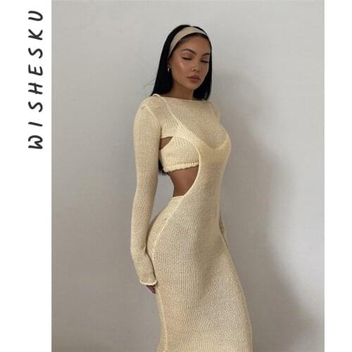 Модные вязаные платья WISHESKU China At AliExpress