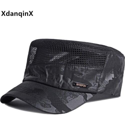 XdanqinX Summer Mesh Cap Mens Breathable Army Cap Military Hats Adjustable Size Camouflage Sports Cap Men Flat Cap Snapback Cap