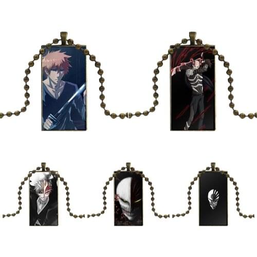 Bleach Japan Anime For Girls Gift Glass Cabochon Jewelry Bronze Color With Long Pendant Choker Rectangle Necklace