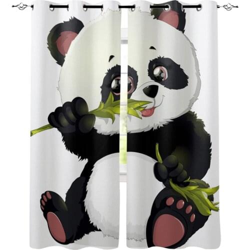 Animal Cute Panda Bamboo Window Curtains Bedroom Kitchen Decor Curtain Panel Window Curtains for Living Room