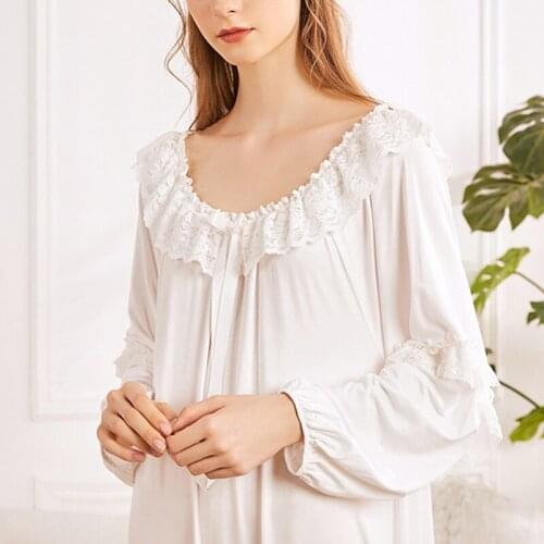 Womens Nightgown Long Sheers Vintage Nightdress Lace Lounge Sleepwear Pajamas For Woman d88