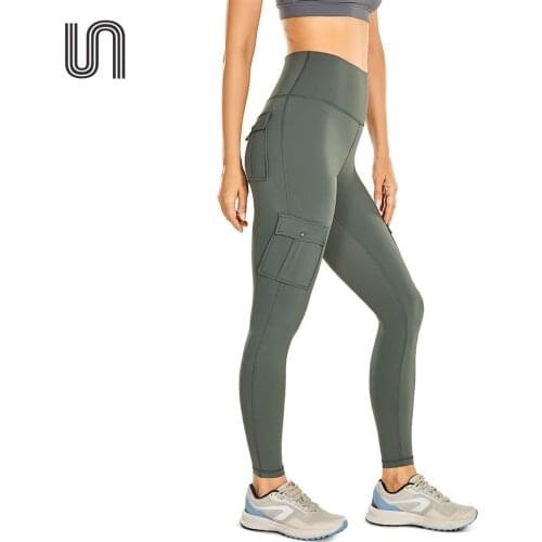 Womens Workout Leggings Naked Feeling Cargo 25 Inches High Waisted Athletic Yoga Pants with 4 Pockets