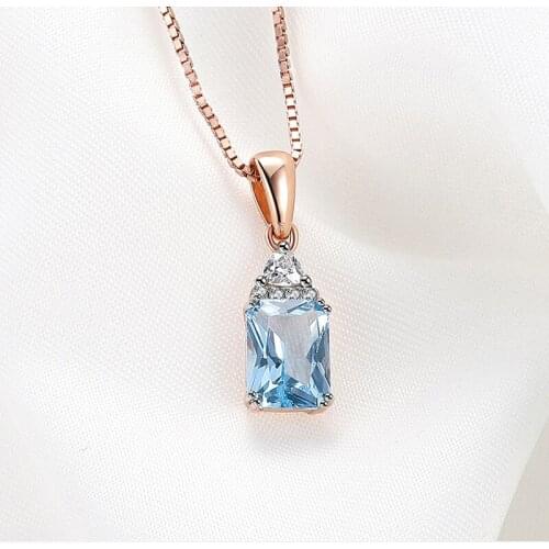 925 Sterling Silver Rose Gold Pendant For Women Gemstone Blue Topaz Charm Elegant Wedding Jewelry Anniversary Special Love Gifts