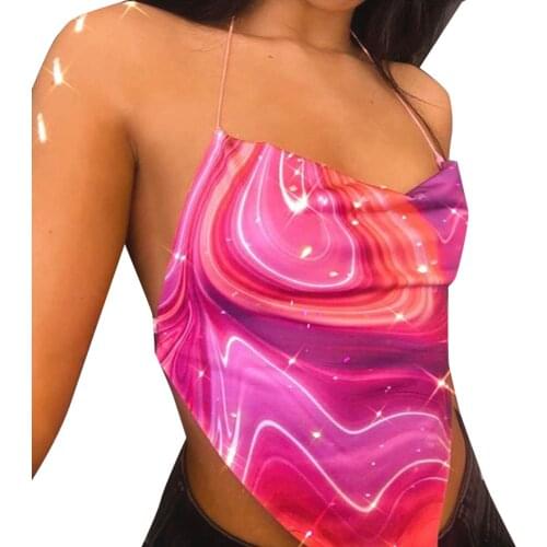 Women Tie Back Camisole, Digital Print Spaghetti Strap Sleeveless Cowl Neck Crop Cami Tops