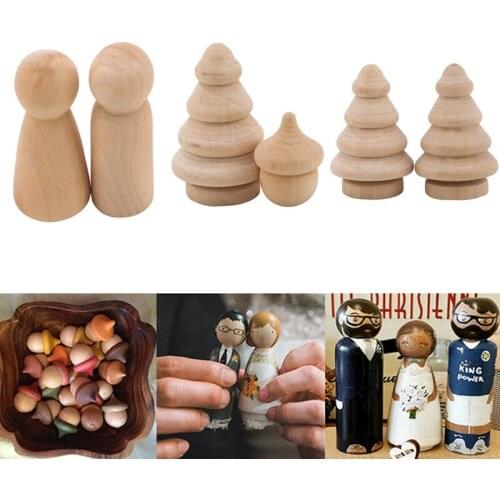 10pcs/Set Wooden Peg People Nesting Set Peg Dolls Crafts DIY Toy Home Decoration Pinecone/Boy/ Tree/Girl