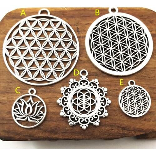10pcs Dropshipping Seed Of Life Pendant Flower Of Life charms Tibetan Silver Plated Pendants Antique Jewelry Making DIY