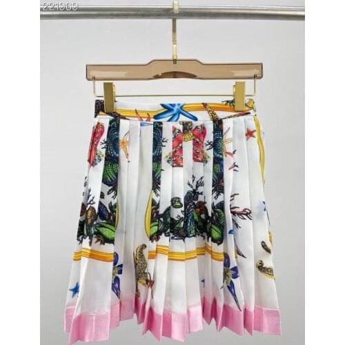 2021 Fashion Runway Summer Elegant Mini Skirt Womens High Waist Print Vintage Party Pleated Skirt Vestidos