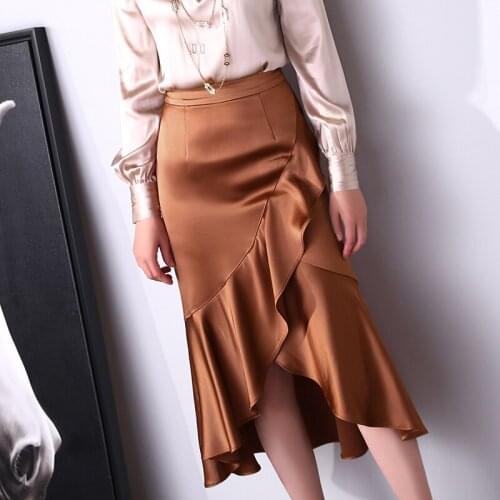 2021 New Style Summer Japanese Fashion Acetate Silk Women Asymmetrical Ruffled Mermaid Skirt