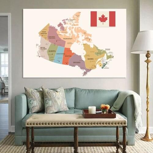 225*150cm The Canada Political Map Large Wall Poster Non-woven Canvas Painting Classroom Home Decor School Supplies