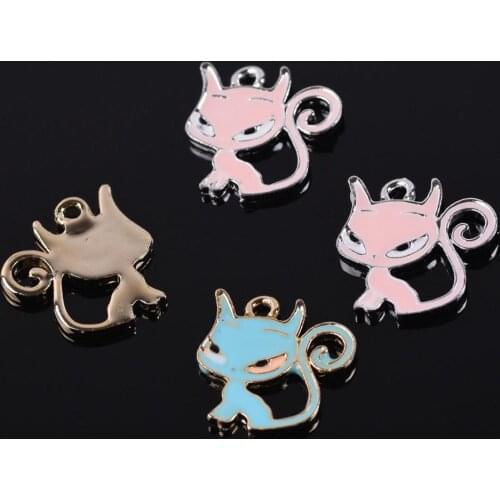 10pcs 19mm Female Cat Blue/Pink Enamel Metal Charm Loose Pendants Beads Wholesale lot for Jewelry Making DIY Charms Findings