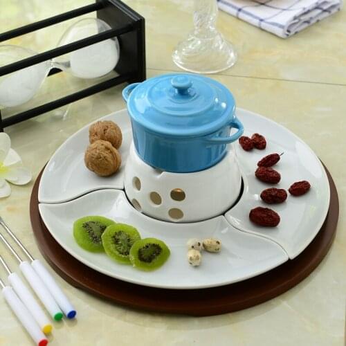 Free shipping ceram Chocolate fondue set ceramic hagendasi ice cream podjarka furnace fruit platter pallet