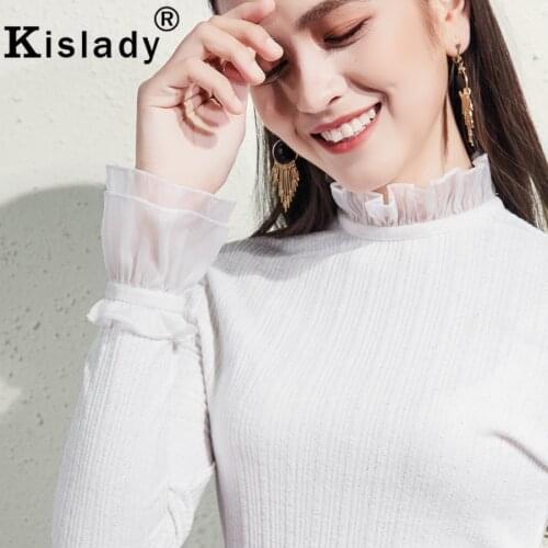 Kislady 2020 New Autumn Winter Fairy Half Turtleneck Bottom Shirt Plus Size Shining Fitness Women Tshirt Age Reduction Tops XXXL