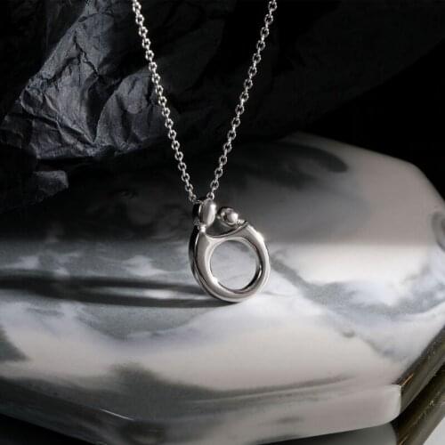 Lispector 925 Sterling Silver Abstract Body Pendant Necklaces for Women Unique Original Design Embrace Necklace Unisex Jewelry