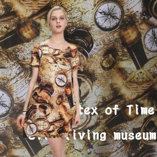 16mm digital Inkjet silk double crepe silk fabric shirt dress skirt fashion silk cloth wholesale* Time Wheel