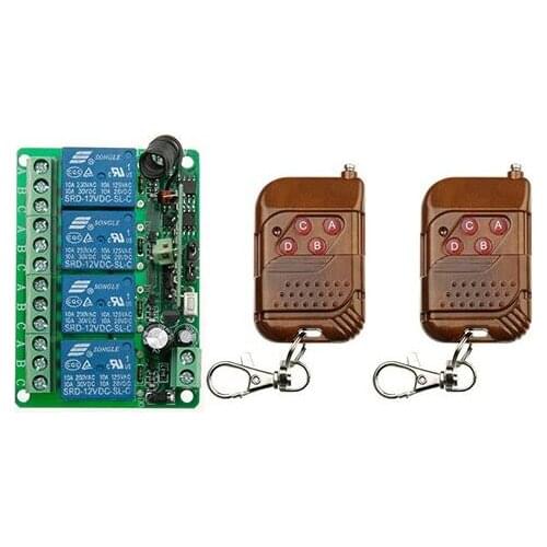 DC12V 4CH 10A Wireless Remote Control Switch 1 Receiver + 2 Transmitter Learning Code Momentary Toggle Latched Adjusted