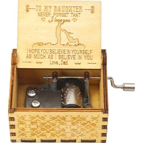 Wood Music Box for Daughter,Hand Cranked Laser Engraved Vintage Musical Boxes Case Gifts for Birthday/Christmas/Thanksgiving