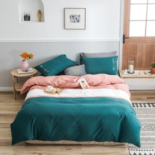 Home Textile Nordic Simple Bedding Sets Duvet Cover Pillowcase Solid Color Embroidery Flower Flat Sheet Quilt Cover Queen 4pcs