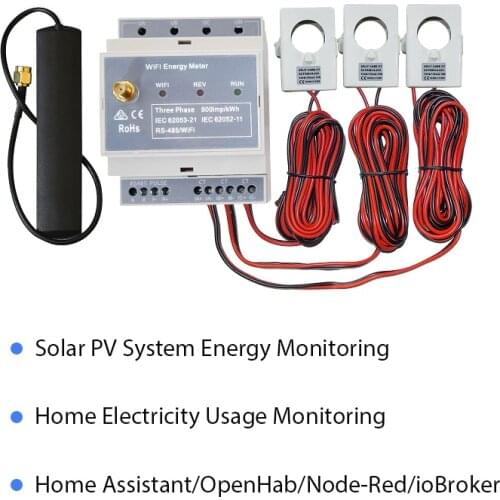 Bi-directional Three Phase WiFi Energy Meter,400A,Din Rail, Home-Assistant, Solar monitoring, 3 phase power meter, split phase
