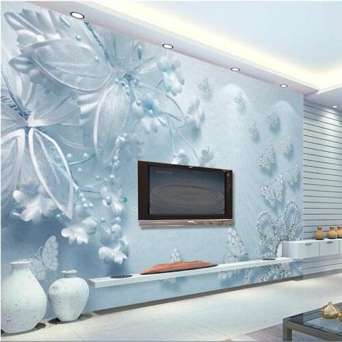 Beibehang Custom Photo Wallpaper 3D Fresco Wall Sticker Pure Aesthetic Blue 3d Transparent Flower Butterfly TV Background Wall
