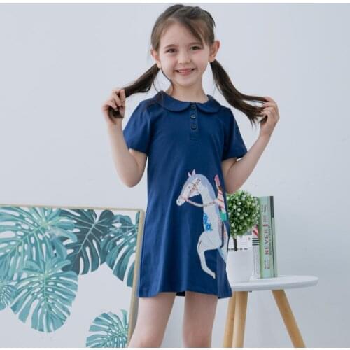 Hollead 2021 Summer Dress Doll Collar Blue Girl Clothing Printing Childrens Cotton 2-8y Costumes Dresses For Girls Toddler Kids