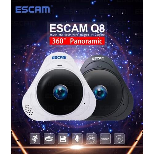 ESCAM Q8 HD 960P 1.3MP 360 Degree Panoramic Monitor Fisheye WIFI IR Infrared Camera VR Camera With Two Way Audio/Motion Detector