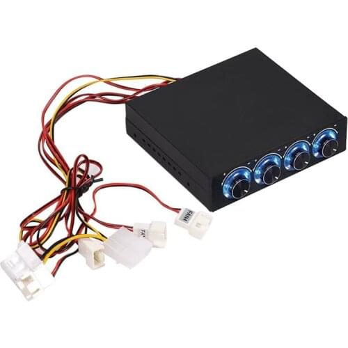 Computer Fan Controller, 4 Channel Computer Fan Speed & Temperature Controller Heat Reducing for PC with Blue LED