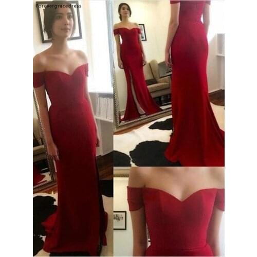 Beautiful Red Long Evening Dress Mermaid Side Slit Off The Shoulder Women Wear Special Occasion Dress Party Gown