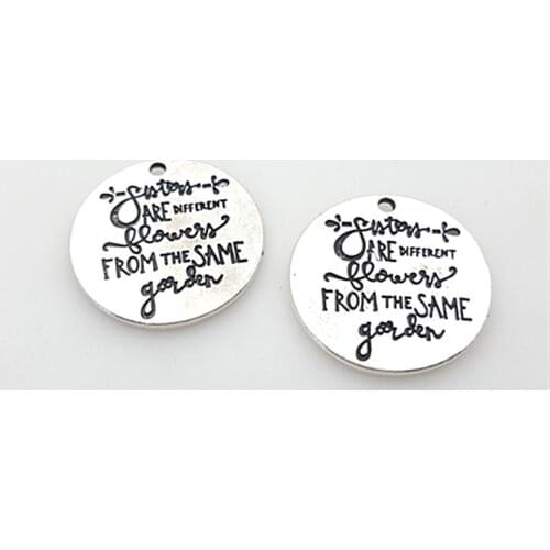 2021 Hot selling 10 pcs/Lot 25mm Antique Silver colour letter printed FROM THE SAME charm round disc message charms